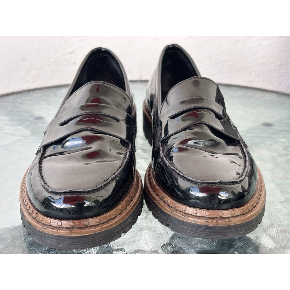 Rieker Antistress black patent leather Glossy platform loafers Women SZ 37